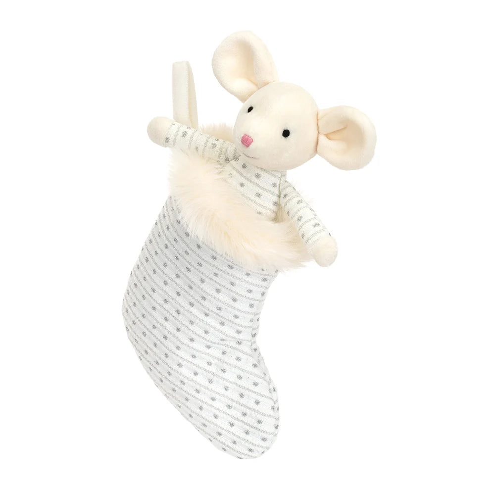 Cuddly and snuggly Jellycat snuggle partnersShimmer Stocking Mouse
