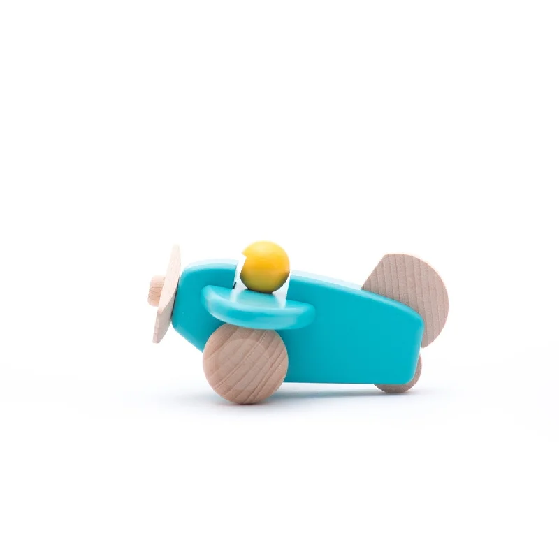 detailed wooden toys                 Bajo airplane with pilot light blue
