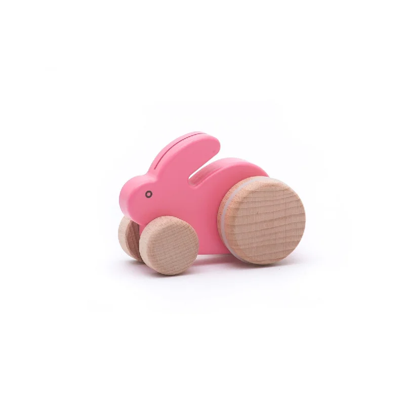 eco-conscious wooden toys                 Bajo push bunny rabbit pink