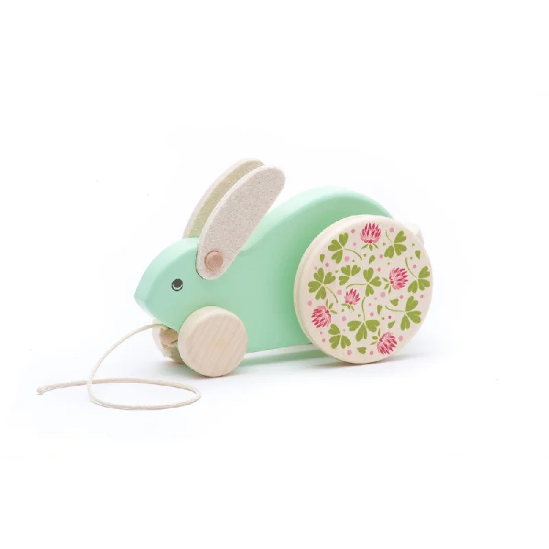 colorful and cheerful wooden toys                   Bajo rabbit pull toy mint