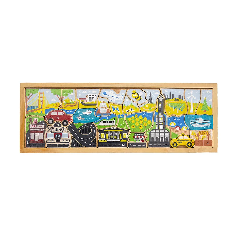 sustainably sourced wooden toys                   BeginAgain City A to Z Puzzle