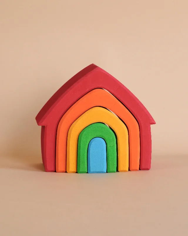 traditional wooden toys                   Grimm's Colorful House Stacker