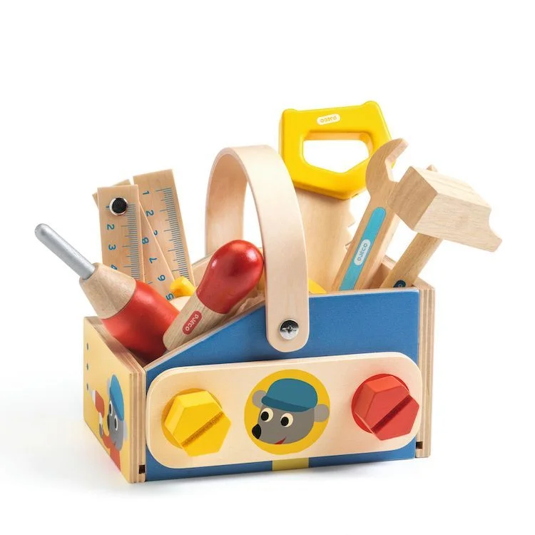 beautiful and detailed wooden toys that inspire creativity                   Djeco minibrico tool set