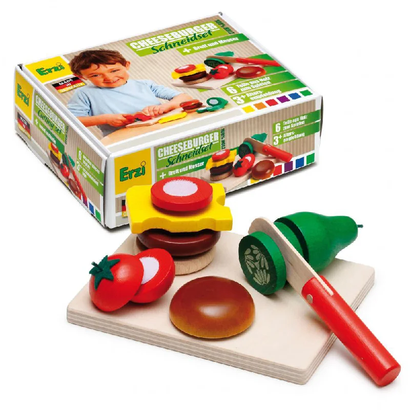 tactile wooden toys                   Erzi Cheeseburger Cutting Set