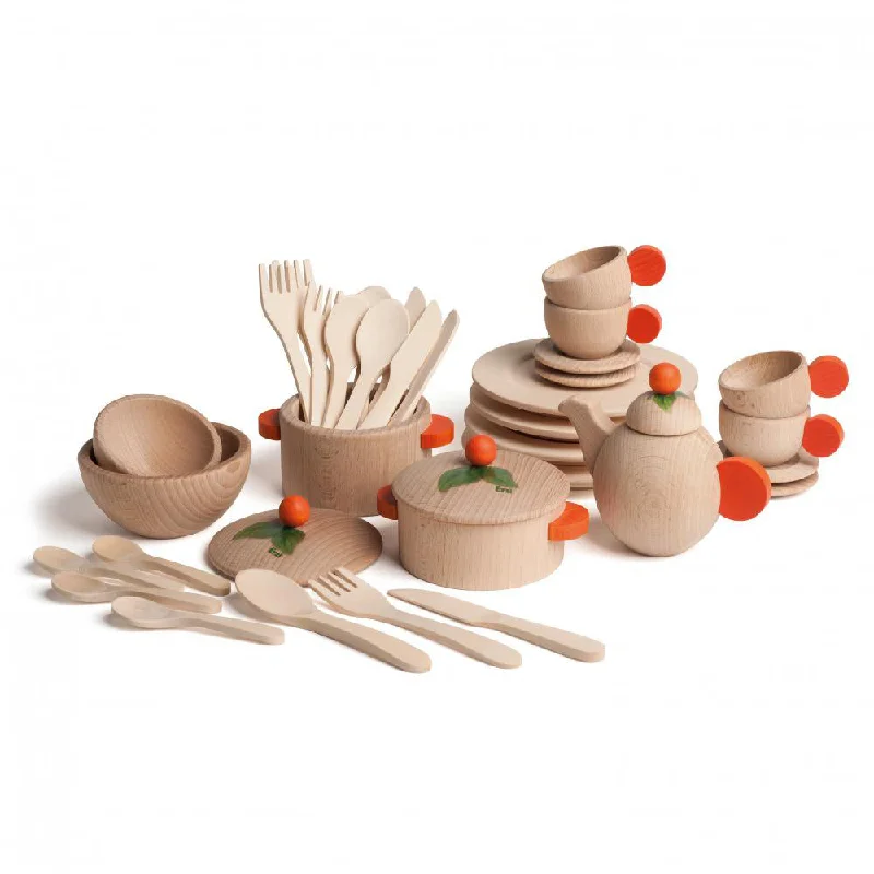 safe and non-toxic wooden toys for babies                   Erzi Large Set of Natural Dishes