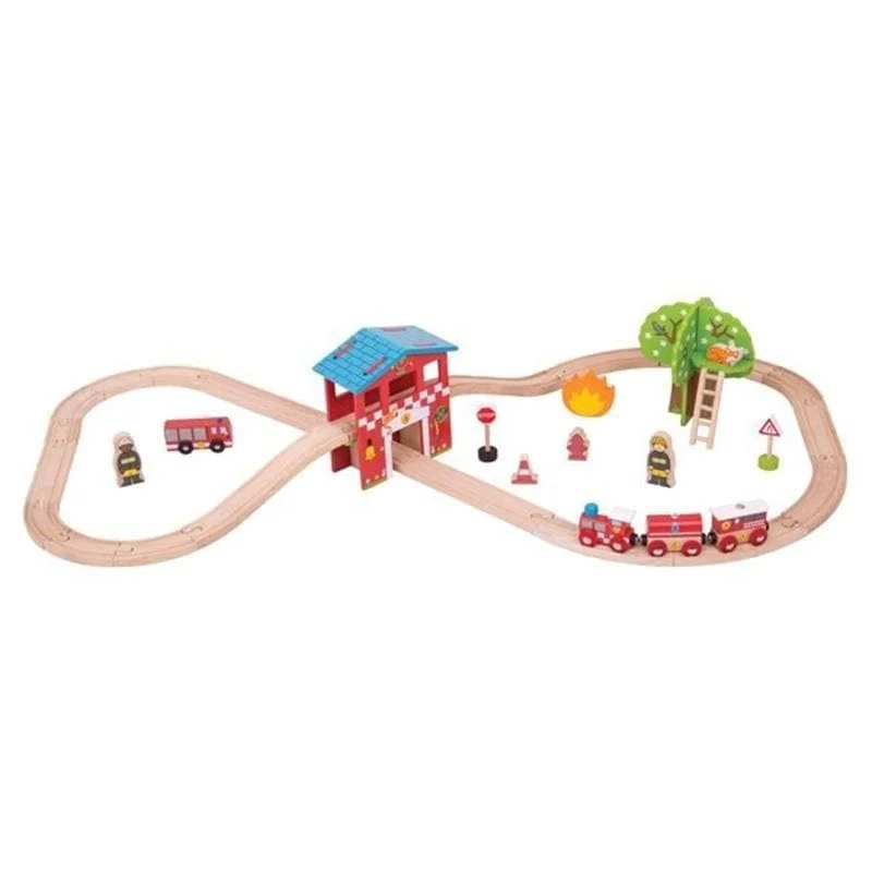 traditional wooden toys                   Fire Station Train Set