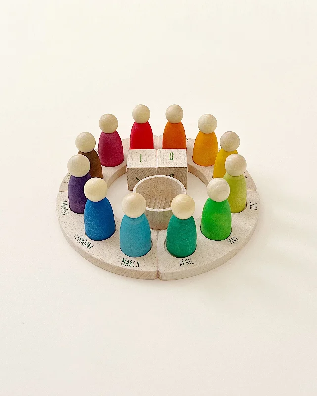 colorful wooden toys for toddlers             Grapat Perpetual Calendar with Peg Figures