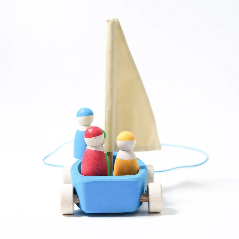 safe and appropriate wooden toys for young children                   Grimm's large land yacht with 4 sailors