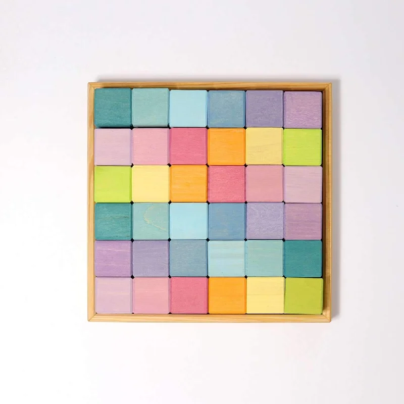 eco-friendly wooden toys                   Grimm's pastel building set squares