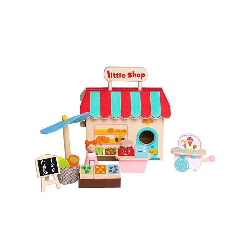 age-appropriate wooden toys                   Grocery Store with Carry House