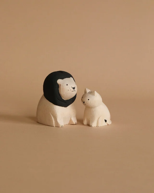 eco-friendly and safe wooden toys                   Handmade Tiny Wooden Animals - Lion Family Set of 2