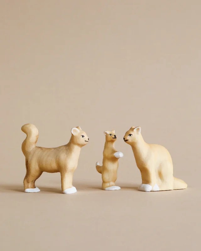 sturdy and long-lasting wooden toys for active play                   Handmade Wooden Cat Family