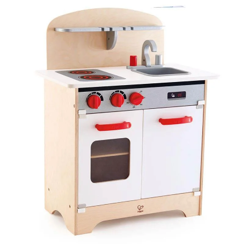 eco-friendly wooden toys                   Hape white gourmet kitchen