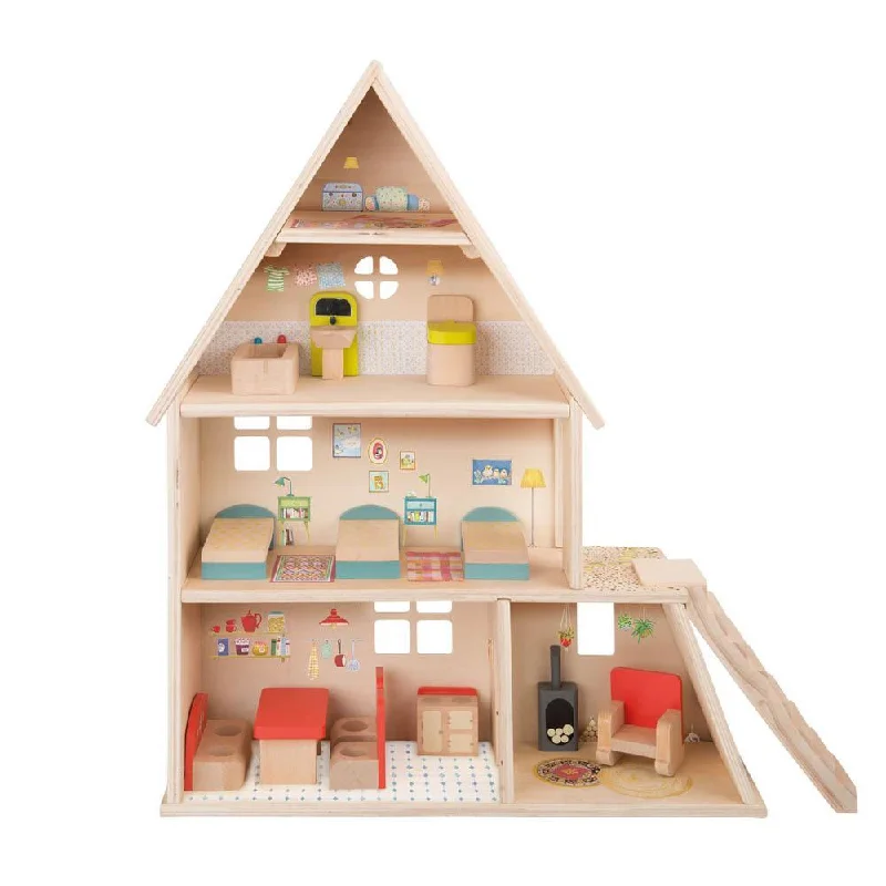sturdy and reliable wooden toys that provide hours of fun Moulin Roty doll house with furniture sturdy and reliable wooden toys that provide hours of fun Moulin Roty doll house with furniture