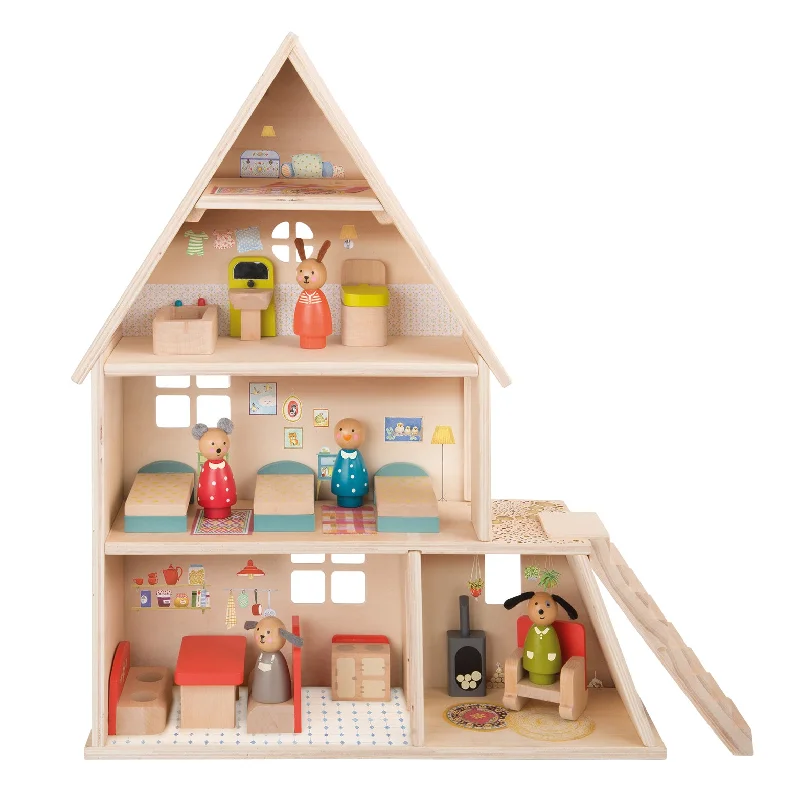 handcrafted wooden toys Moulin Roty La Grande Famille French Country House with Furniture Red handcrafted wooden toys Moulin Roty La Grande Famille French Country House with Furniture Red