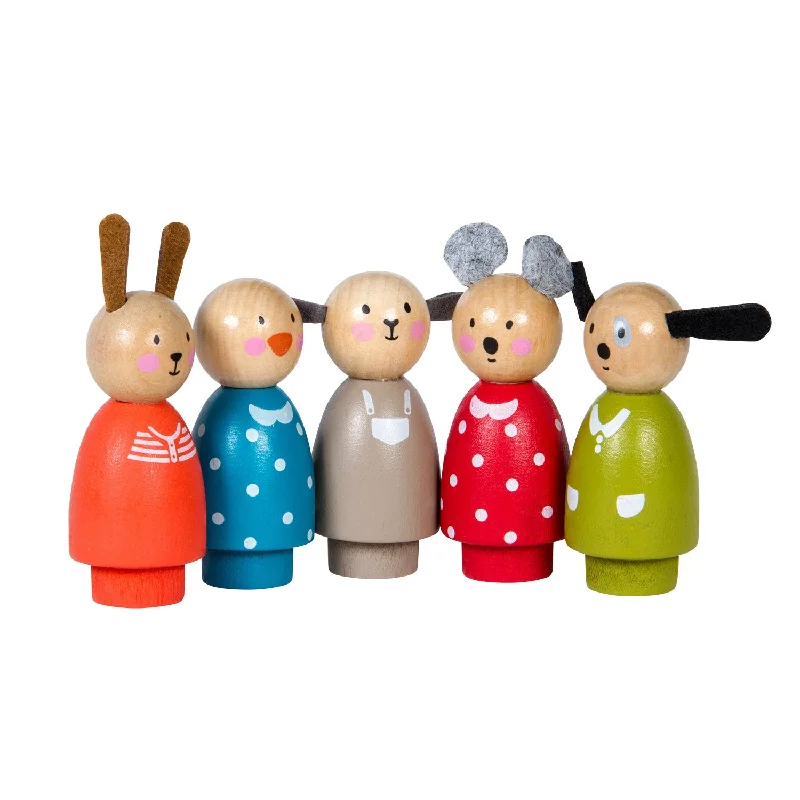 child-safe wooden toys                 Moulin Roty La Grande Famille Conical Characters (Set of 5)