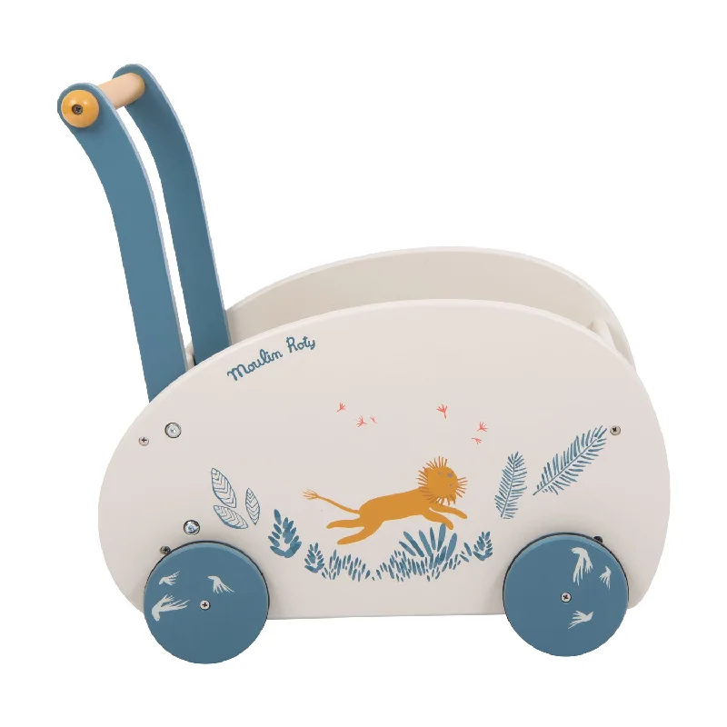 safe and appropriate wooden toys for young children Moulin Roty Sous Mon Baobab Walking Trolley Cream & Blue safe and appropriate wooden toys for young children Moulin Roty Sous Mon Baobab Walking Trolley Cream & Blue