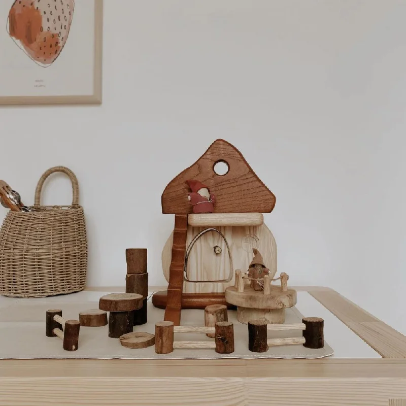sturdy and durable wooden toys for rough play                   Natural Mushroom House