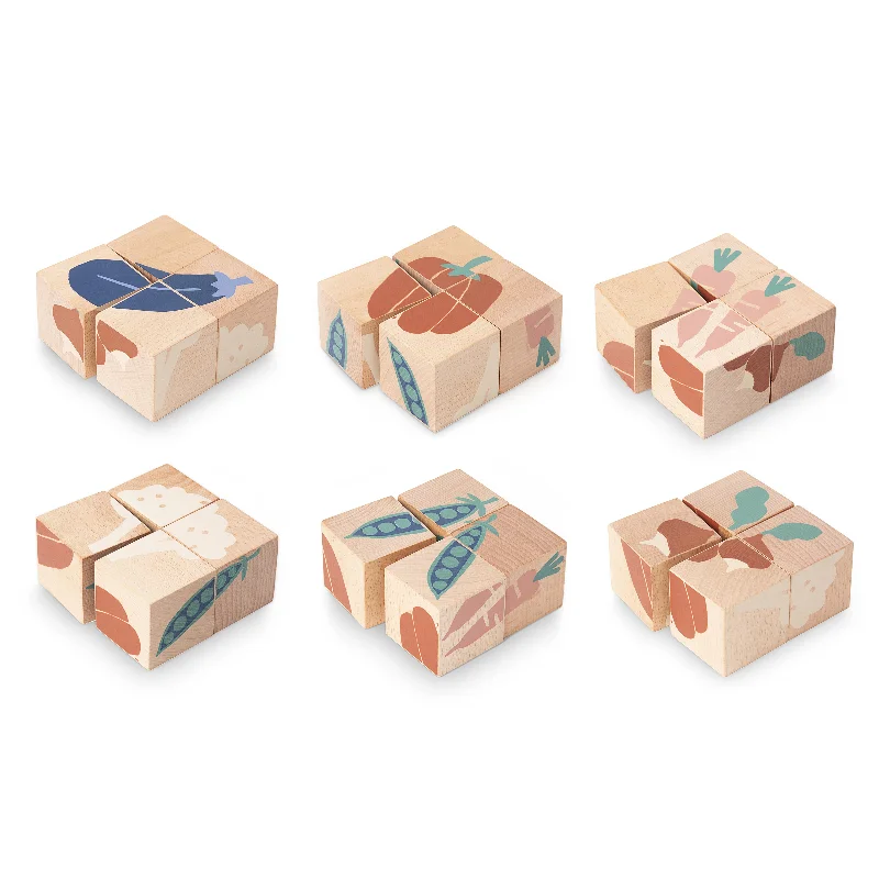 sturdy and durable wooden toys for rough play                   nobodinoz Veggies Wooden Cubes