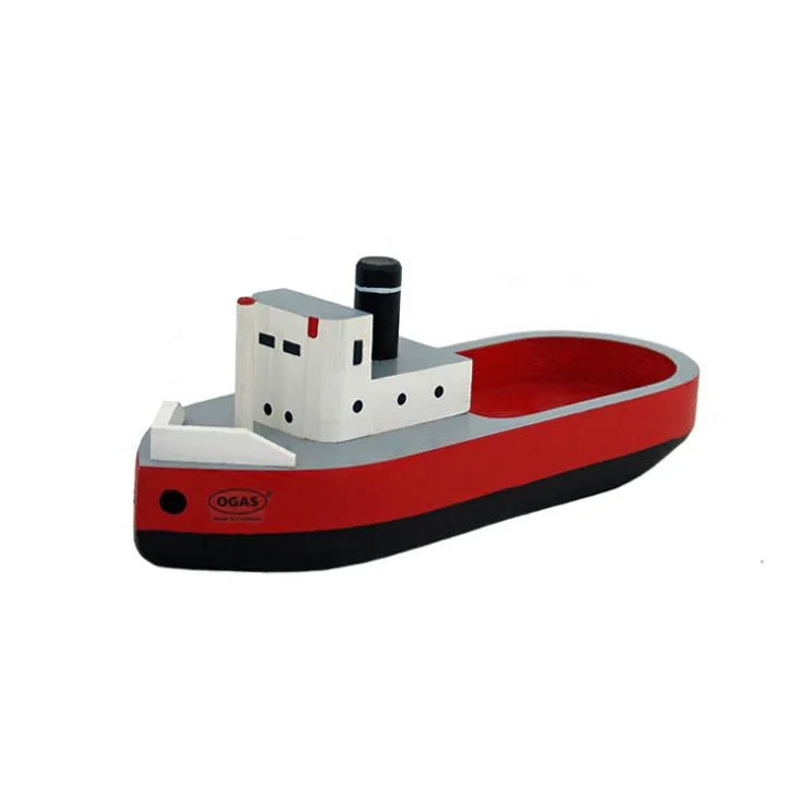 safe and durable wooden toys                   Ogas red and black wooden tugboat