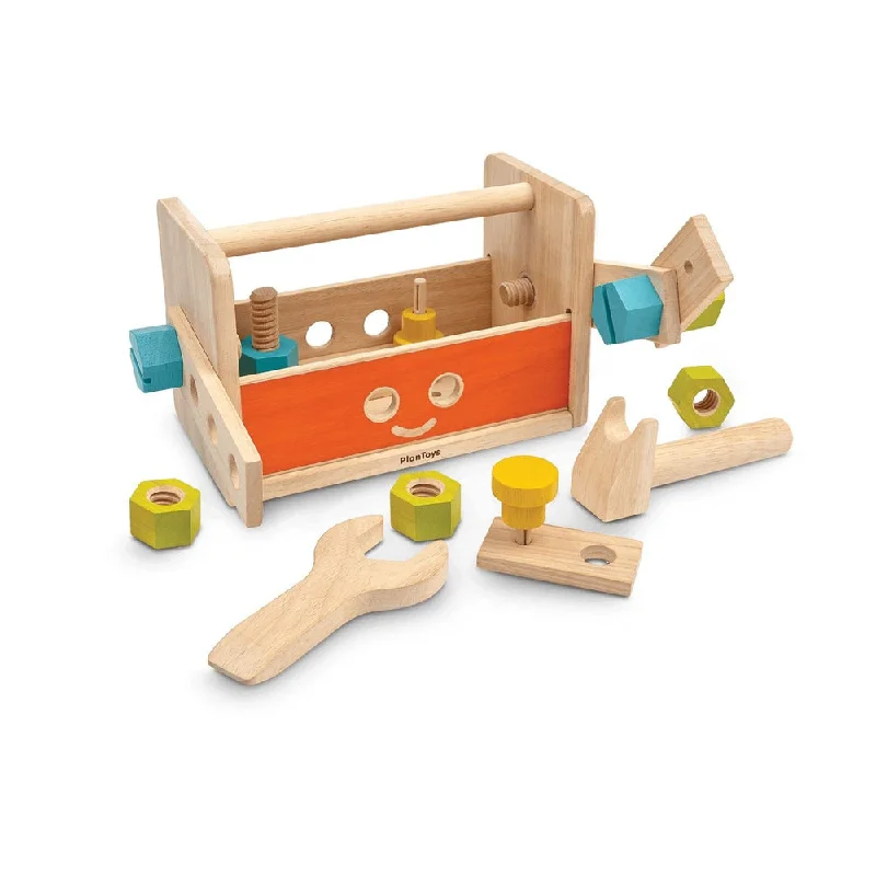 sturdy and durable wooden toys for rough play                   Plan Toys robot tool box