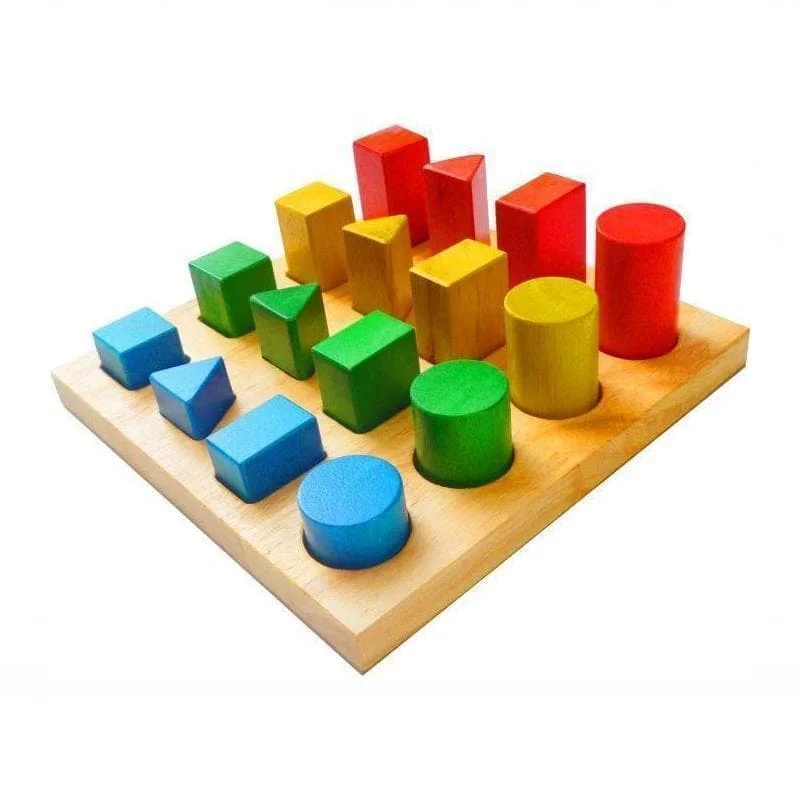 vibrant and colorful wooden toys for toddlers                   Shape & Size Sorting Board