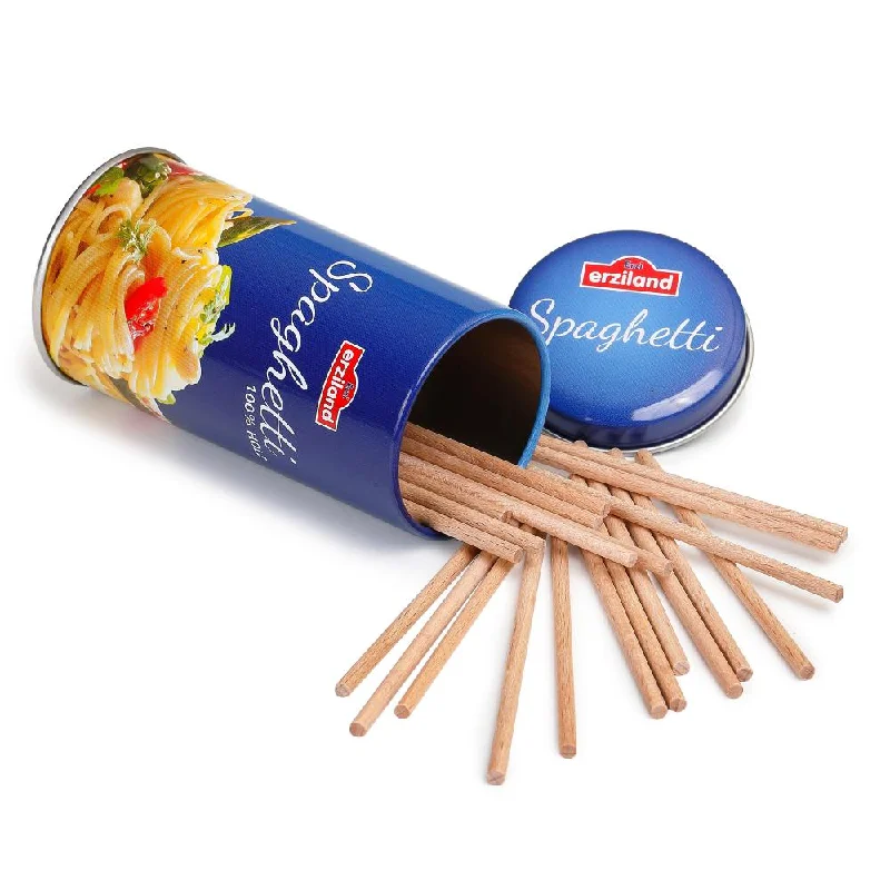 sturdy and long-lasting wooden toys for active play                   Erzi spaghetti pasta in a tin