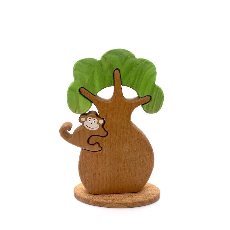 child-safe wooden toys                 Wooden Caterpillar tree with monkey