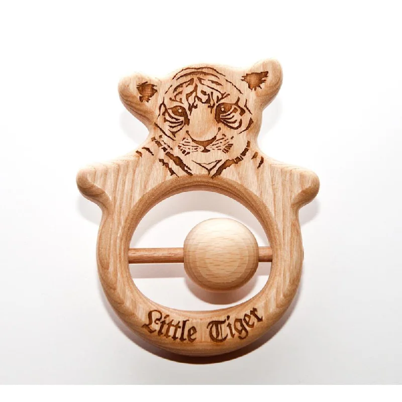 sturdy and safe wooden toys                 wooden tiger rattle teether