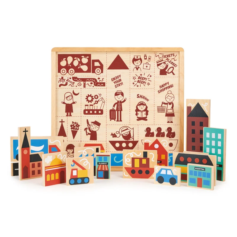 age-appropriate wooden toys                   Mentari Wooden Busy Town Puzzle