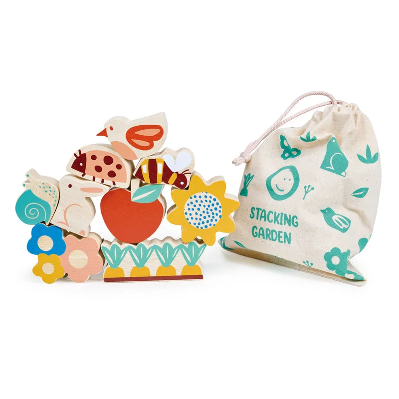 delightful wooden toys for children                   Mentari Wooden Happy Stacking Garden Set & Bag