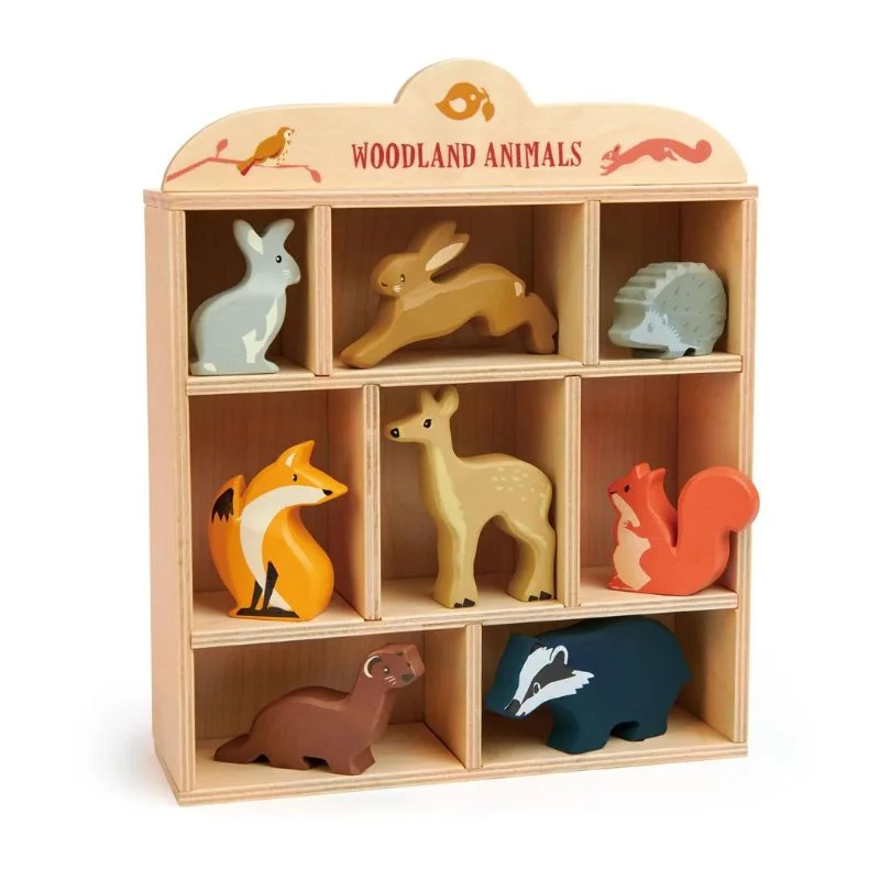 sustainably sourced wooden toys                   Woodland Animals with Display Shelf