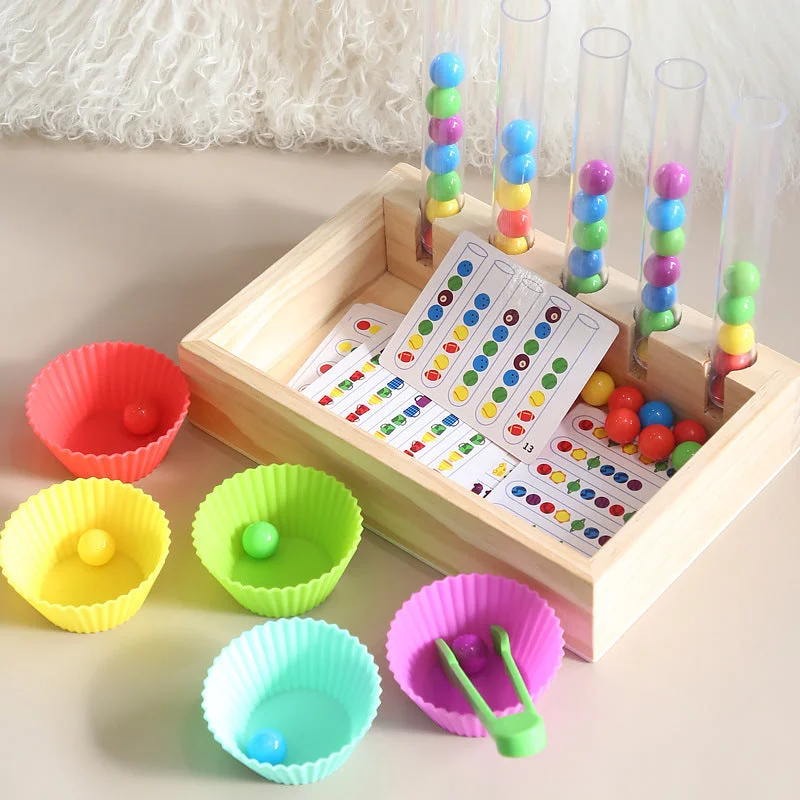 playful wooden toys Montessori Inspired Wooden Ball Colour Sorting with Test Tube & Number Cards playful wooden toys Montessori Inspired Wooden Ball Colour Sorting with Test Tube & Number Cards