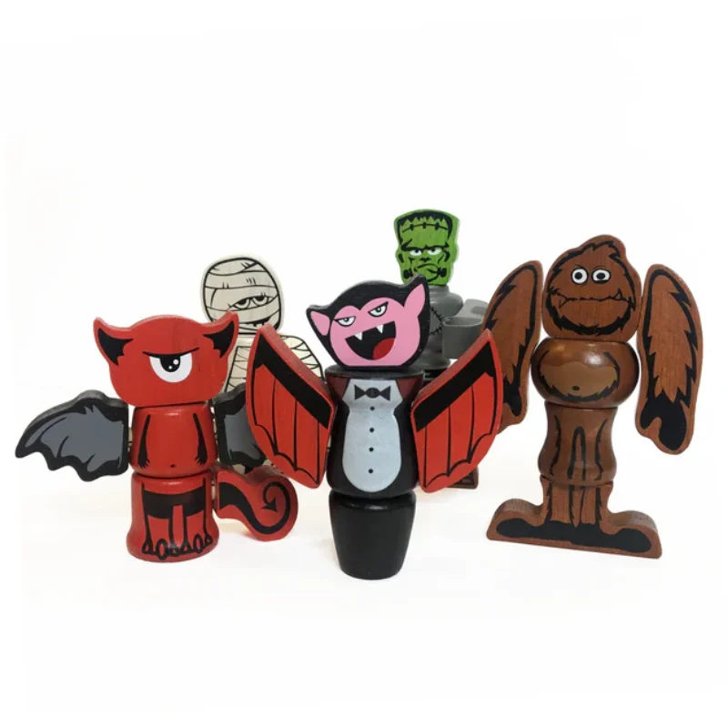 traditional wooden toys                   Wooden Monsters Playset