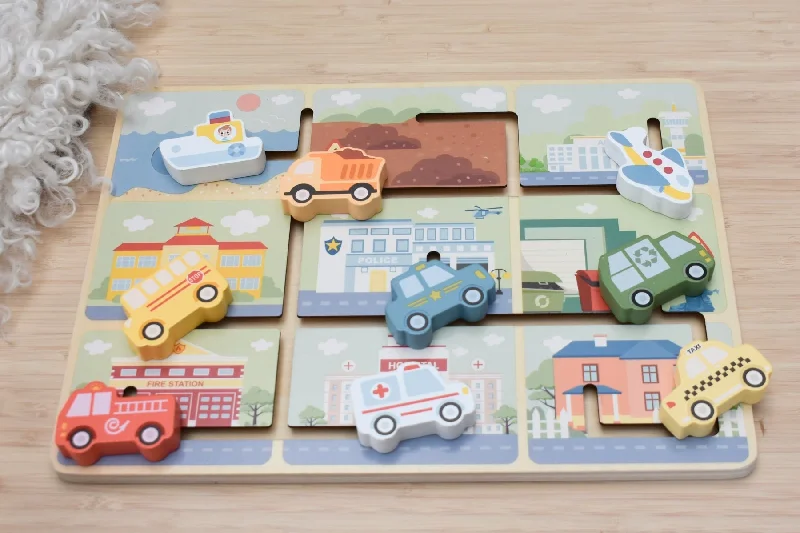 colorful wooden toys for toddlers             Traffic Maze Wooden Puzzle Board