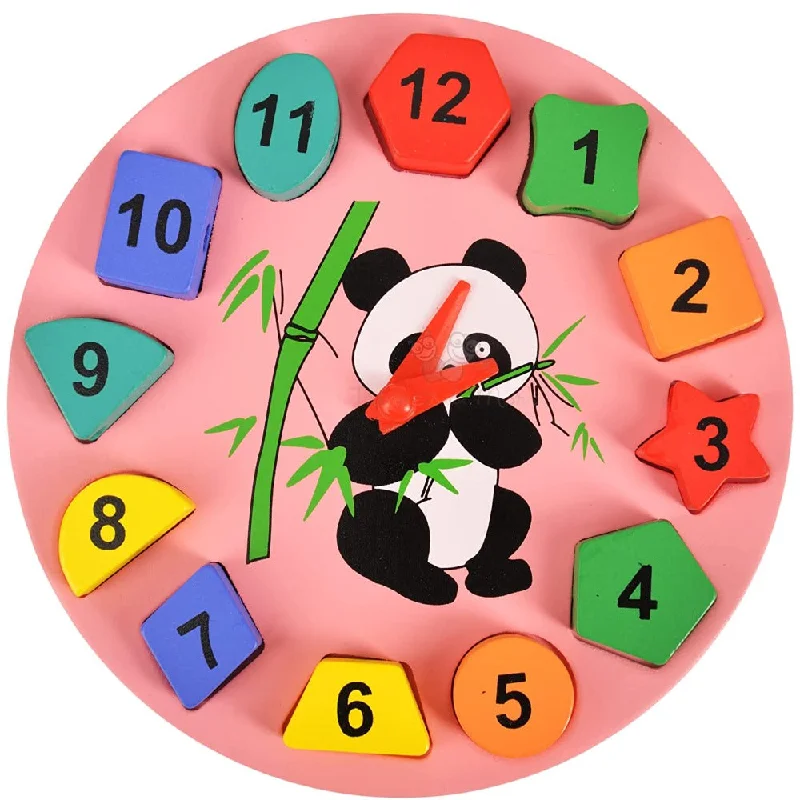 robust and engaging wooden toys for kids                   Geometric Shape Sorter Clock Panda