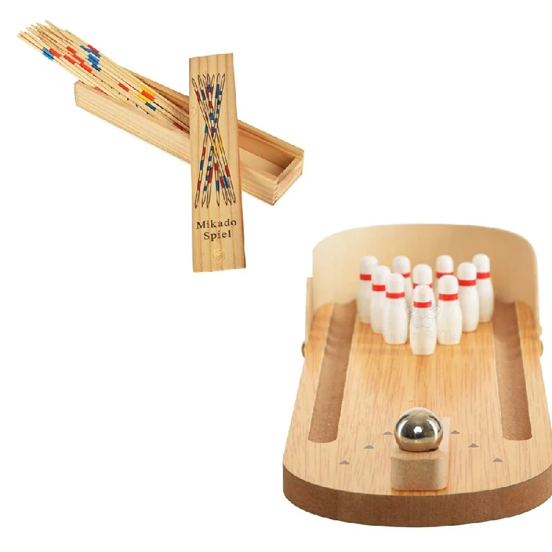 colorful wooden toys for toddlers             Miniature Bowling Game and Mikado Sticks Game (Combo)