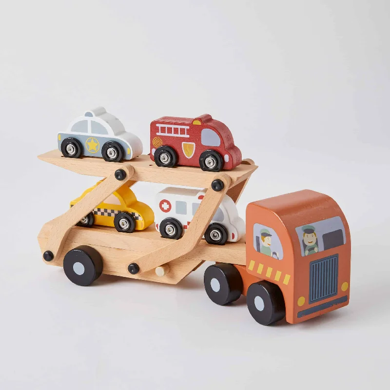 durable wooden toys                  Wooden Car Carrier Truck Set