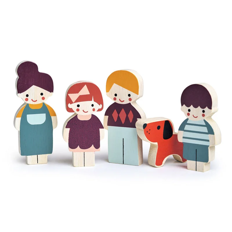 play-value packed wooden toys                   Mentari Wooden Doll Family With Dog Set