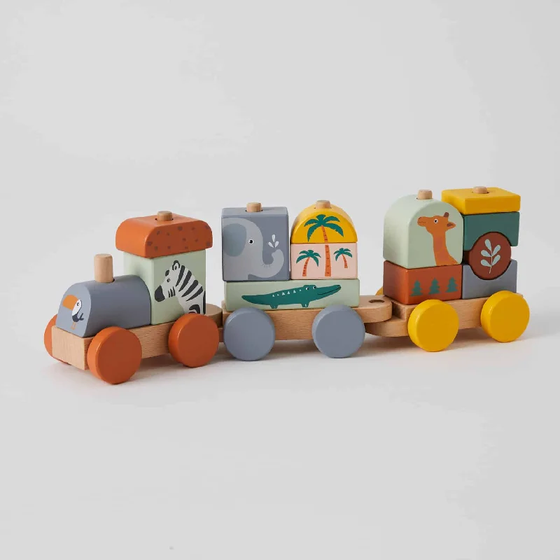 naturally finished and non-toxic wooden toys                   Wooden Jungle Animals Safari Train