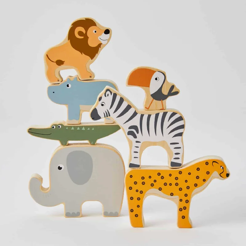 enchanting wooden toys that spark imagination                   Wooden Jungle Animals Stacking Set
