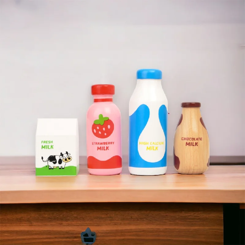 eco-conscious wooden toys                 Wooden Kitchen Accessories: Milk, Olive Oil, and Honey Pretend Play Toy Set