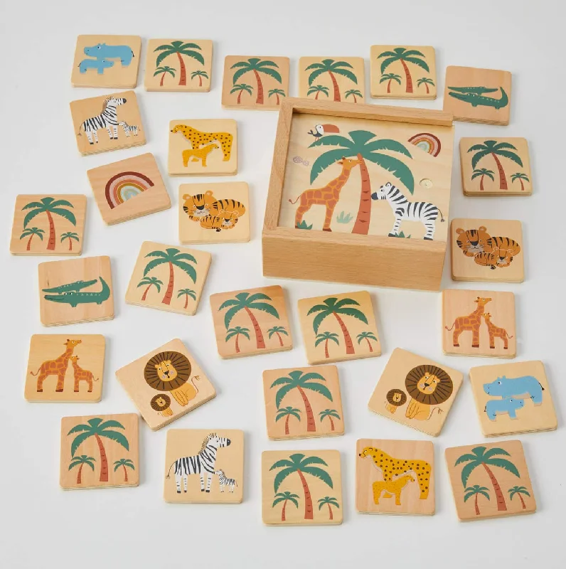 colorful and cheerful wooden toys                   Wooden Safari Memory Game