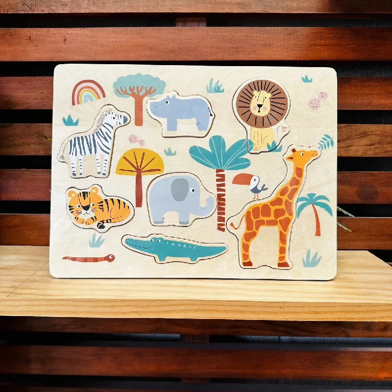 skillfully made wooden toys               Wooden Safari Toddler Puzzle