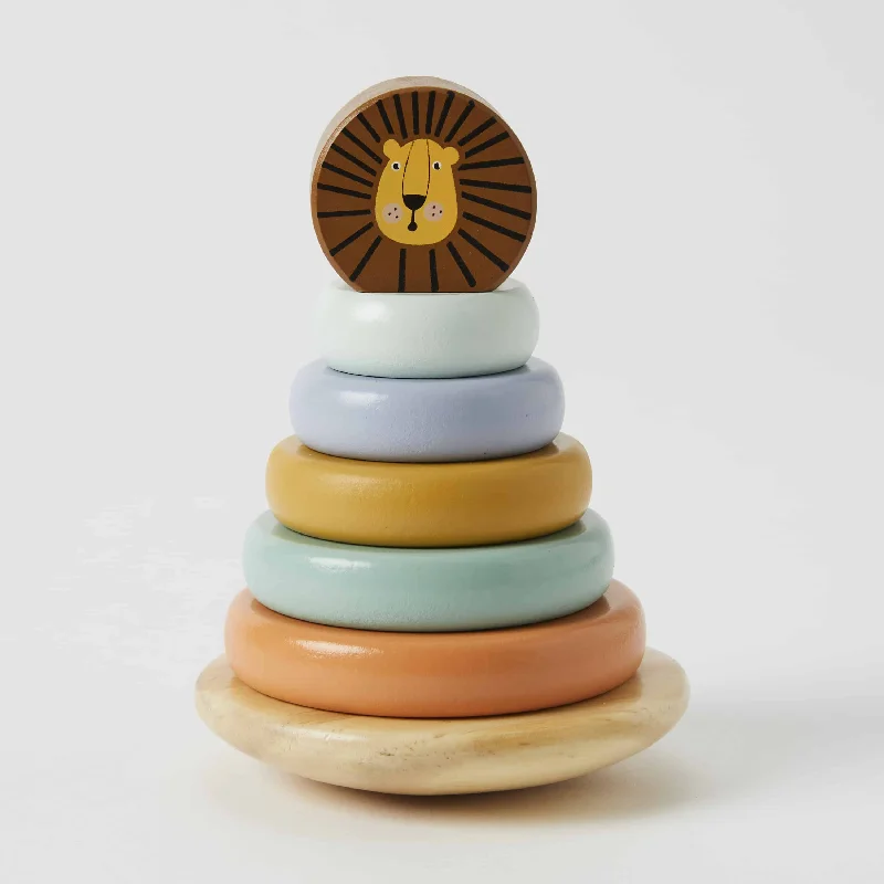 enchanted wooden toys                   Wooden Stacking Rings Tower - Lion