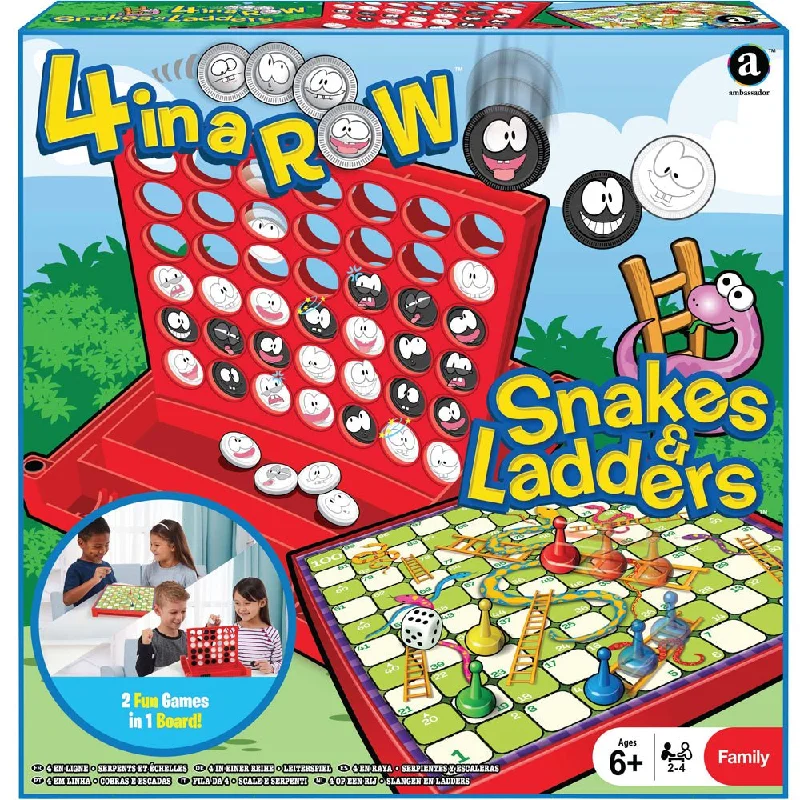 Age-appropriate puzzles 4-in-a-row & Snakes and Ladders Combo