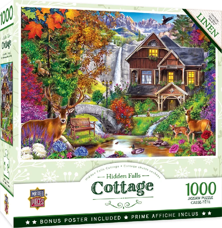 Age-appropriate puzzles Hidden Falls Retreat Cottage 1000 Piece Puzzle