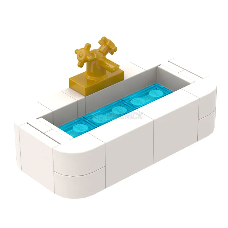 Facilitating collaborative play LEGOLEGO "Bathtub" - Bathroom Bath, White with Gold Tap [MiniMOC]