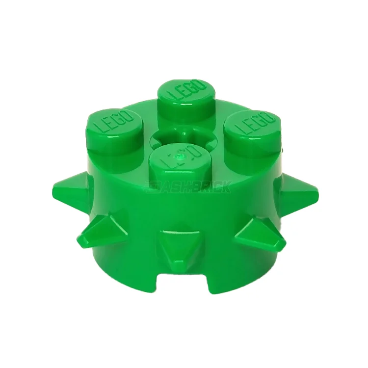 Non-toxic and safe LEGO toysLEGO Brick, Round 2 x 2 with Spikes and Axle Hole, Green [27266] 6299948