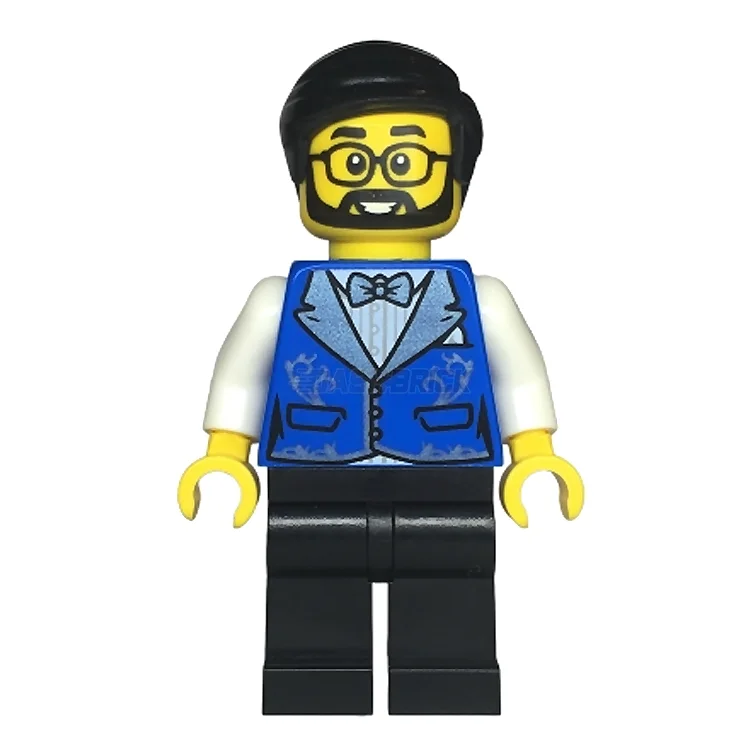Offering hours of entertainment LEGOLEGO Minifigure - Hotel Receptionist - Male, Blue Vest, Beard and Glasses [CITY]